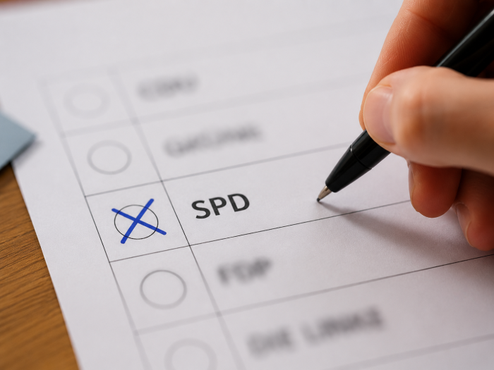 Wahlzettel mit Stimme für die SPD