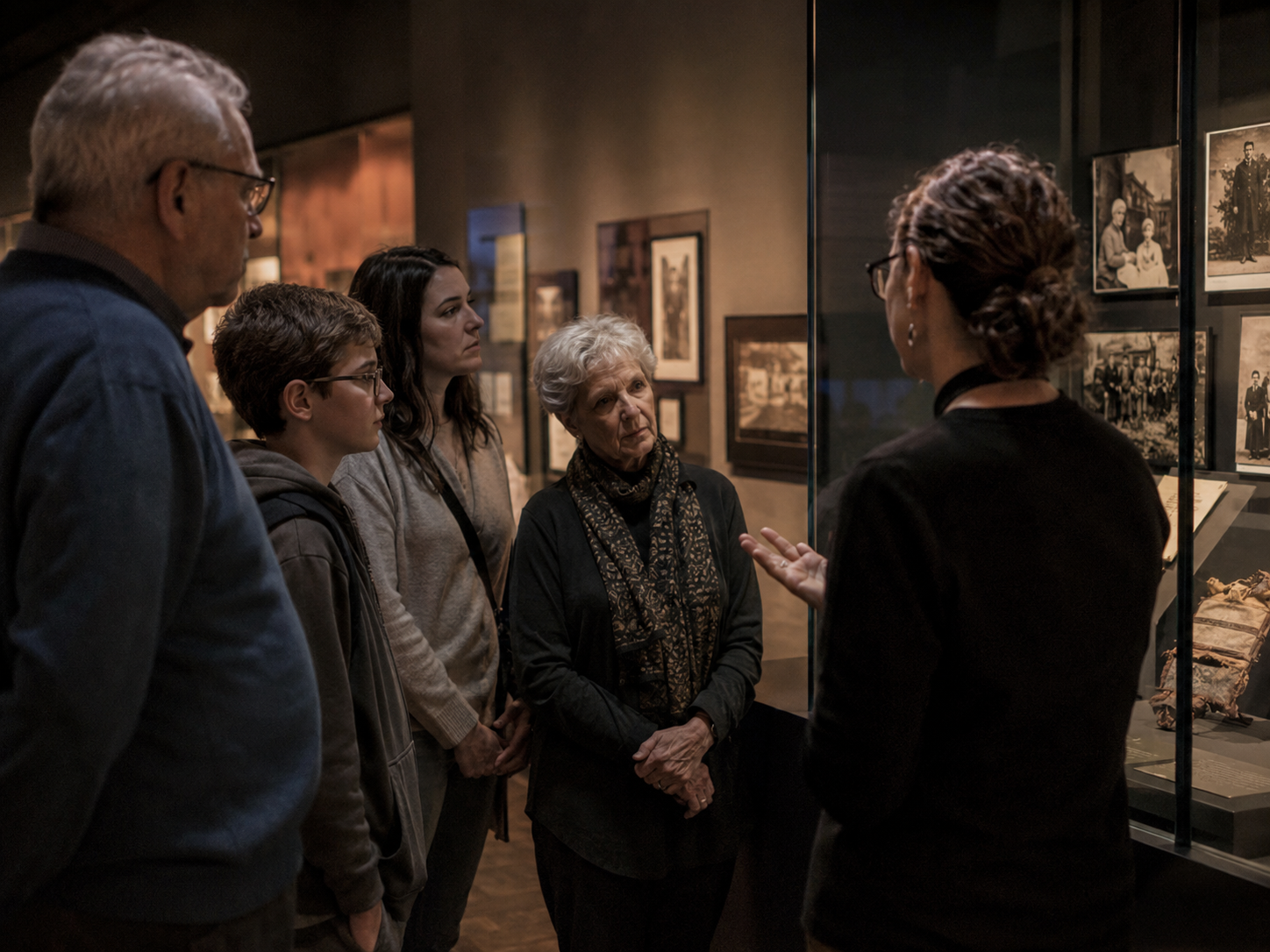 Menschen vor einer Vitrine in einem Museum