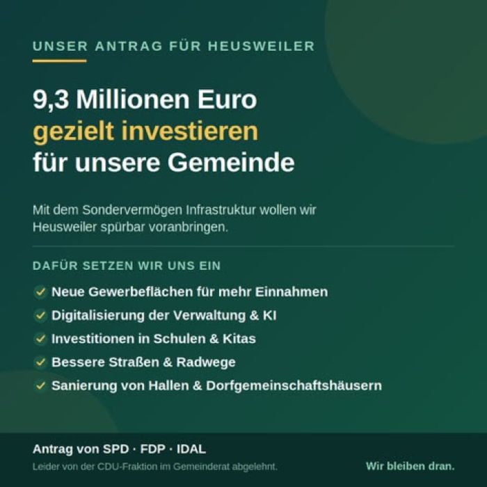 9,3 Millionen Euro geziel investieren für unsere Gemeinde